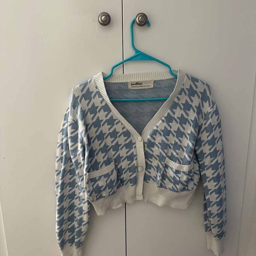 Houndstooth Pattern Crop Cardigan